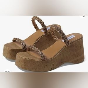 NEW Steve Madden Dayna Platform Wedge Sandals Bronze Sparkle Size 9